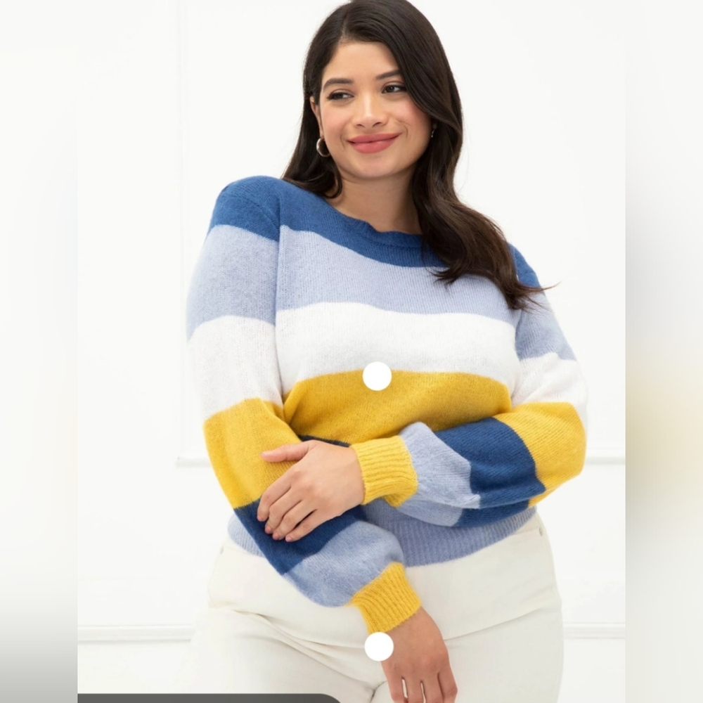 NWT ELOQUII Elements Plus Size 26/28 Striped Sweater with Balloon Sleeves